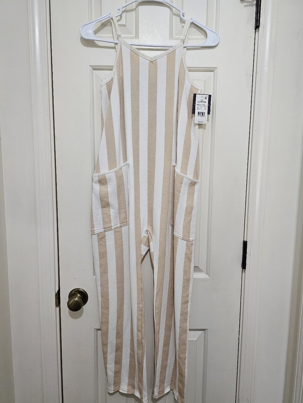 Striped Cream & White Girls' One-Piece Jumpsuit